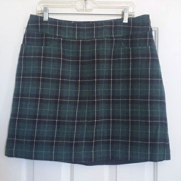 MERONA Tartan Plaid Wool Skirt Green Black Blue Pockets - Picture 3 of 9